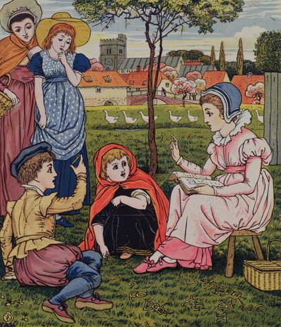 「マーガリー夫人は子供たちに読書を教える」：リトルグッディトゥーシューズより 作： Walter Crane